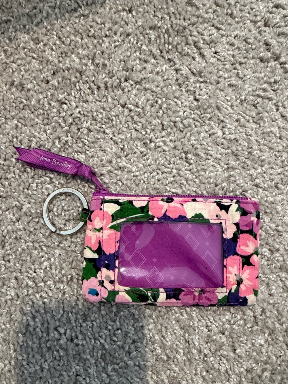 Vera Bradley Pink & Purple Floral ID Wallet with Keyring